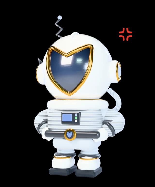 Hate, a silver astronaut with a dark V-shaped visor, hands on hips